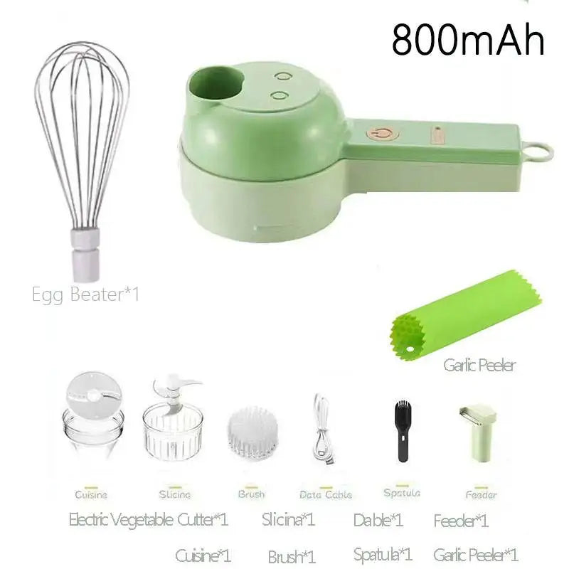 Multi-Functional Portable Wireless Vegetable Processor Electric 4-in-1 Vegetable Cutter Set, Easy to Charge With Egg Cream Whisk