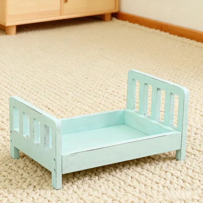 1pc Vintage Detachable Wooden Mini Bed Baby Chair Newborn Photo Shoot Essential Props Practical Children's Photography Furniture