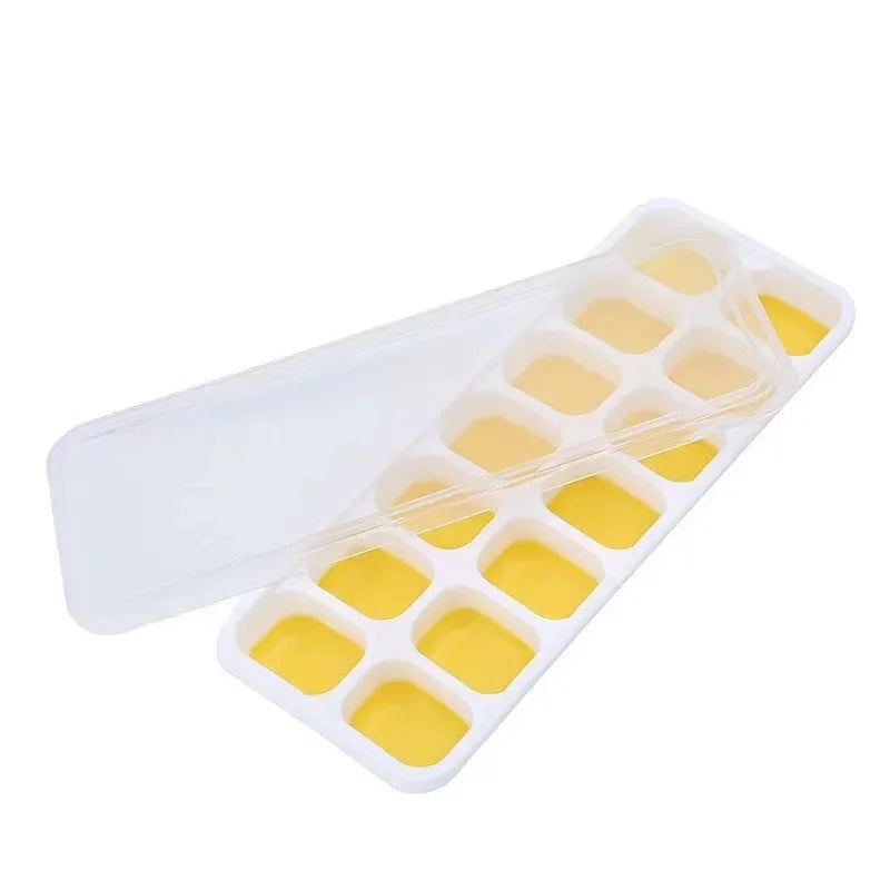 Silicone Ice Cube Mold Trays Reusable Ice Tray with Lid 14 Cube Easy Release Whiskey Cocktail Freezer Container