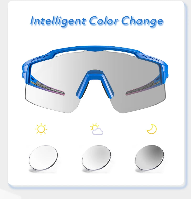 Blue intelligent color-changing sunglasses with photochromic lenses for day and night use