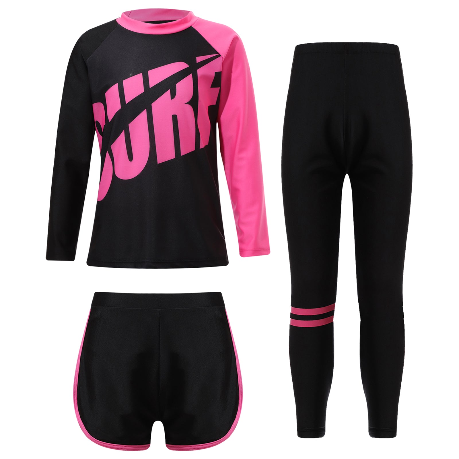 Kids Rash Guard Swimwear 3 Piece Swimming Sets Quickly Dry Swimsuit Sun Protection Long Sleeve Top+Shorts+Pants Swim Outfits