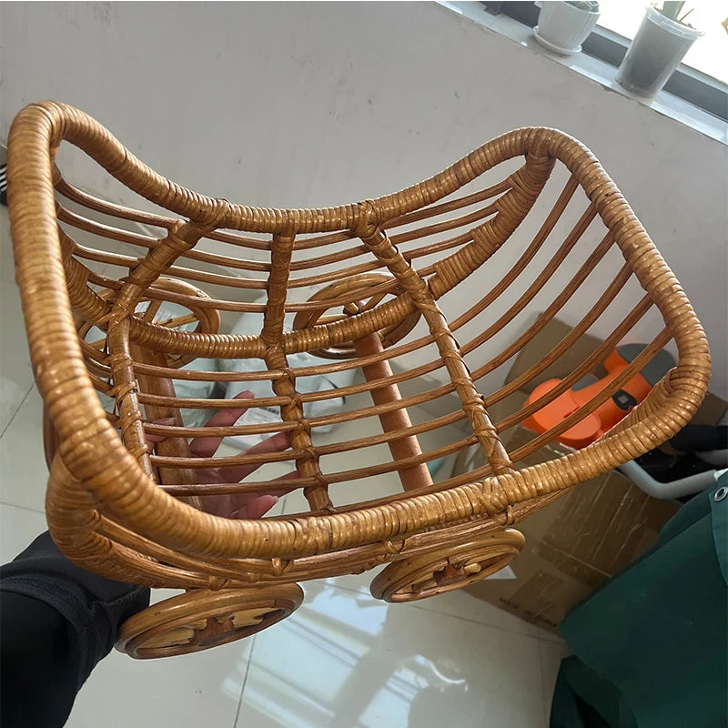 Vintage Baby Rattan Cart Newborn Photography Furniture Hand-woven Baby Stroller Photo Posing Chair Studio Photoshoot Accessories