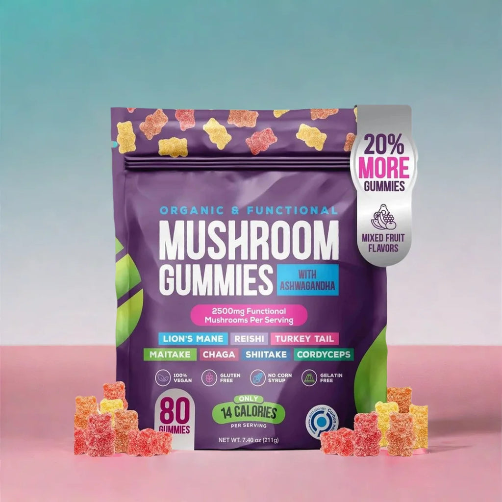 mushroom gummies with ashwagandha, lion's mane, reishi, turkey tail - boost immunity and maintain cardiovascular health