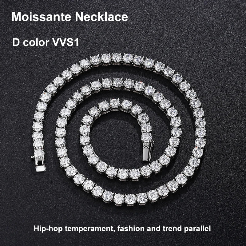 NeeTim 925 Sterling Silver Real Moissanite Tennis Necklace for Women Men Lab Diamonds Neck Chains Necklaces Party Fine Jewelry