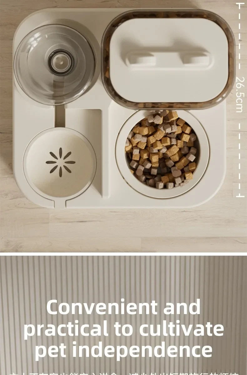 1EE 1Automatic Cat Feeder & Water Fountain Set - Food Grade Plastic - for Cats & Dogs - Gravity Feed Design