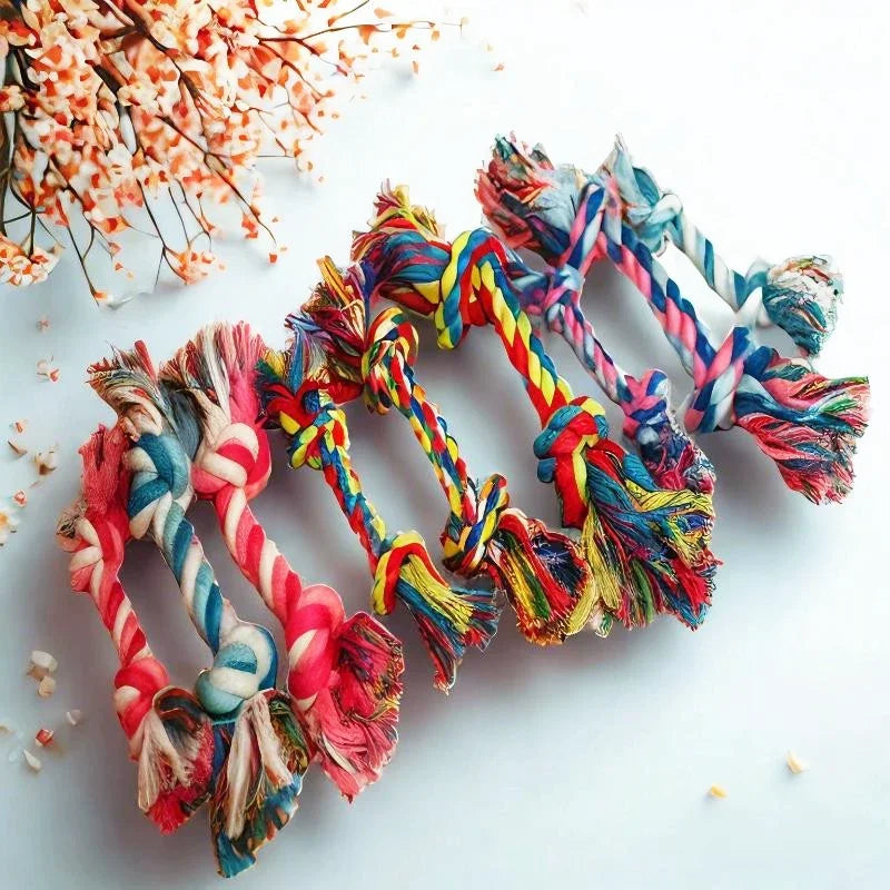 Cotton Double Knot Dog Rope Toy Chew Toy Teething Stick For Puppy Small Medium Dogs Interactive Self Entertaining Pet Play Toy