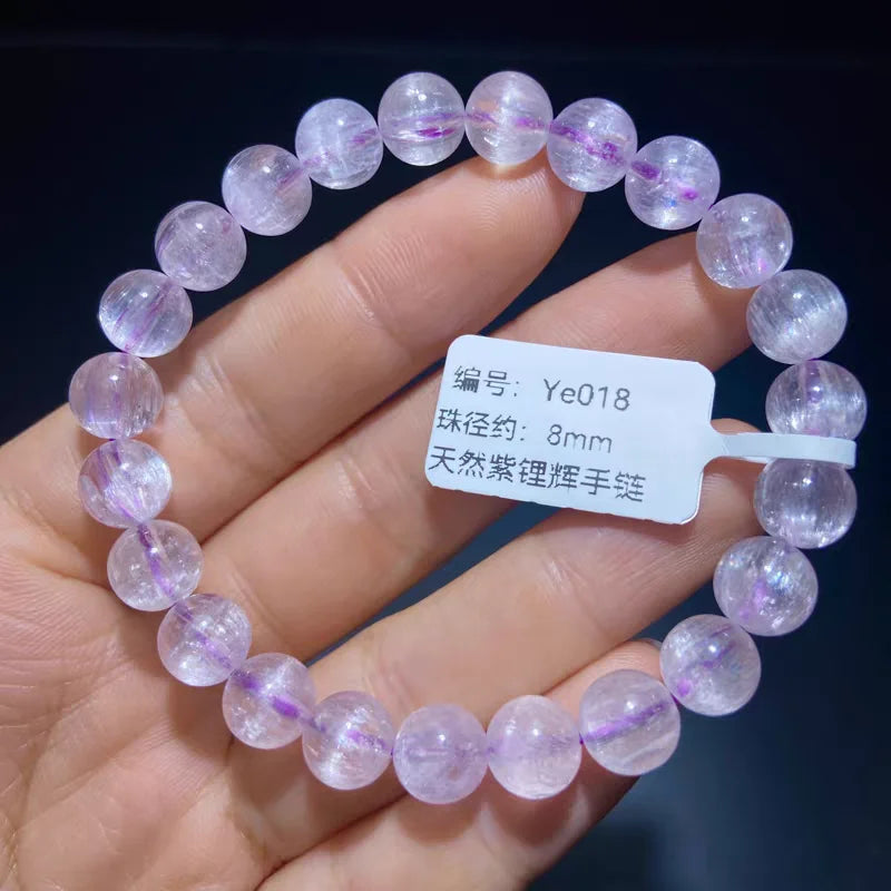 Natural Purple Kunzite Clear Round Beads Bracelet Jewelry Women Men Colorful Kunzite Bracelet Cat Eye Women Men AAAAAA