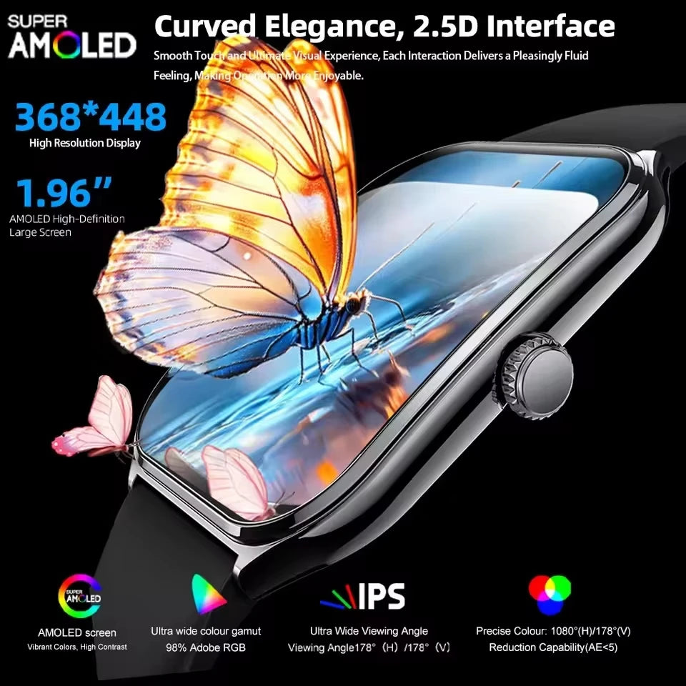 2026 New Ultra Thin AMOLED Smart Watch Men 386*448HD Screen Fashion Women Sports Bracelet BT Calling Waterproof Smartwatch gift