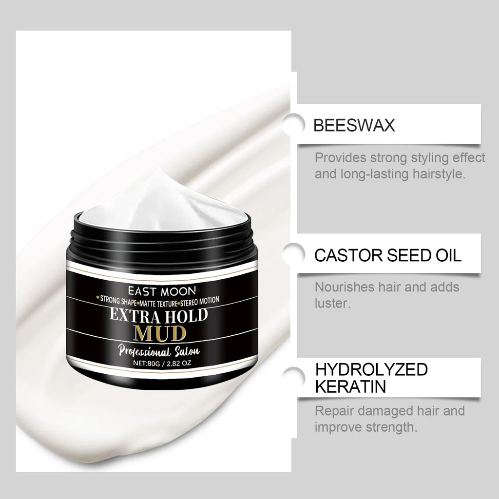 Long Lasting Hair Styling Wax For Men Strong Hold Hairstyle Finished Hair Styling Clay Mud Salon Hair Cream Refreshing Hair Wax