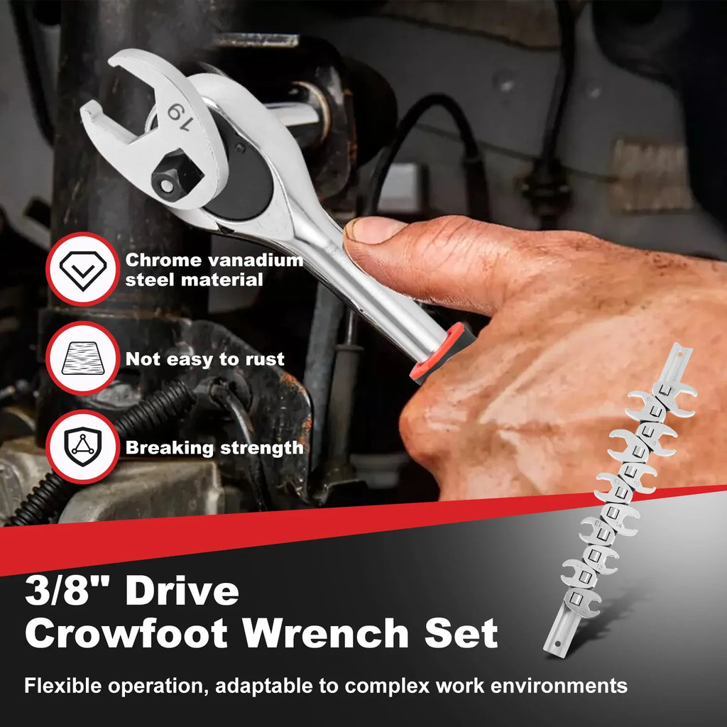 11Pcs Crowfoot Wrench Set 3/8Inch Drive Crowfoot Wrench 10 To 22mm Flare Nut Wrench Set for Torque Wrench Keys Set Multitool