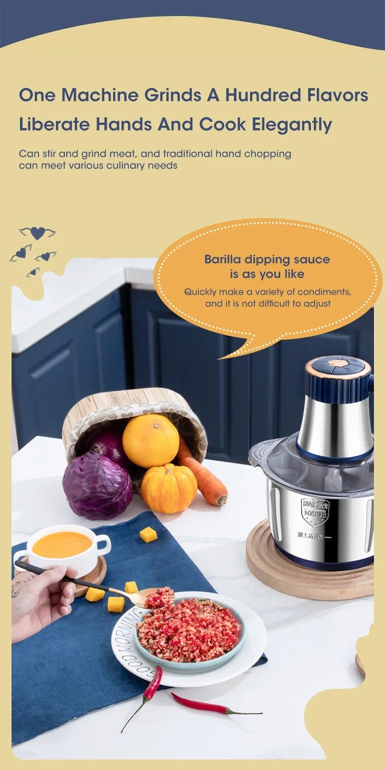 5L Food Processors Stainless Steel Multifunctional Electric Meat Grinder Kitchen Blenders  for Kitchen Meat Vegetables Blenders