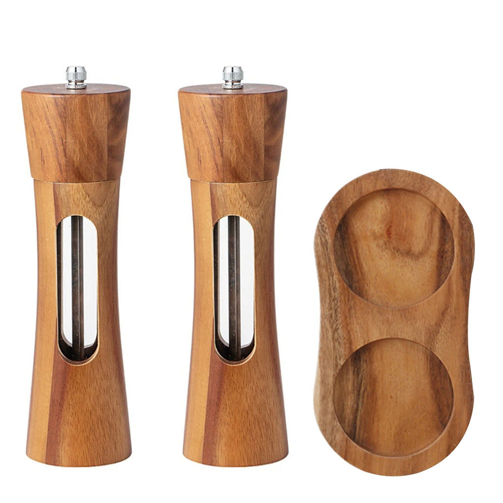 1PC-Household pepper mill, sea salt and Sichuan pepper grinder, pagoda-style wooden kitchen pepper mill, manual grinder