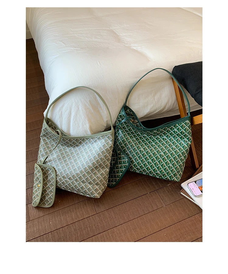 Large Capacity Women's Shoulder Bag Fashionable Commuter Tote Bag Soft PU Leather Printed Geometric Pattern Autumn New Arrival