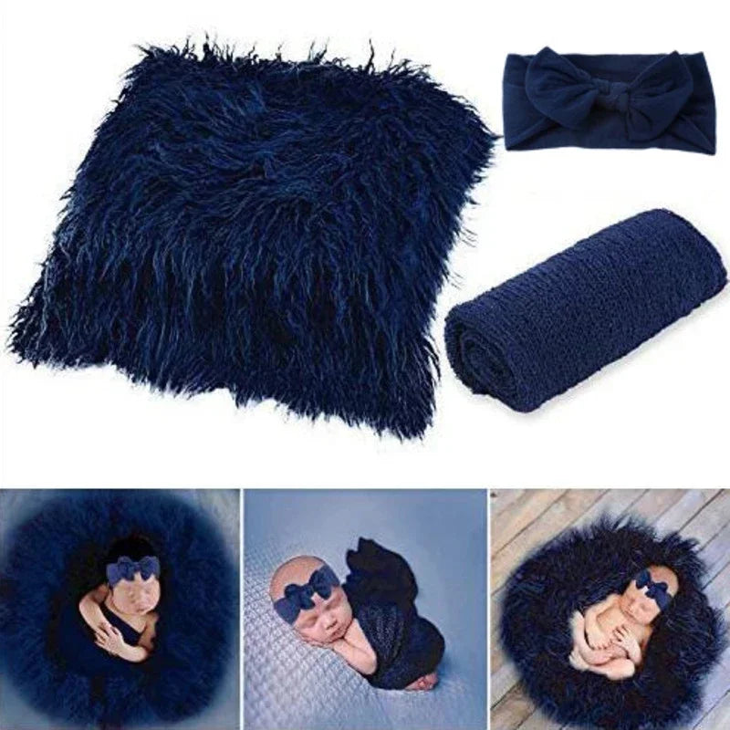 3PCS Newborn Baby Photography Props Blanket Wraps Set Photo Mat Blanket for Baby Boys and Girls Long Ripple Wrap  Fotografia