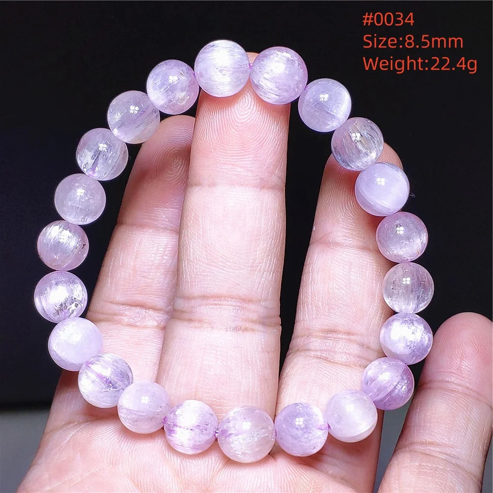 Natural Purple Kunzite Clear Round Beads Bracelet Jewelry Women Men Colorful Kunzite Bracelet Cat Eye Women Men AAAAAA