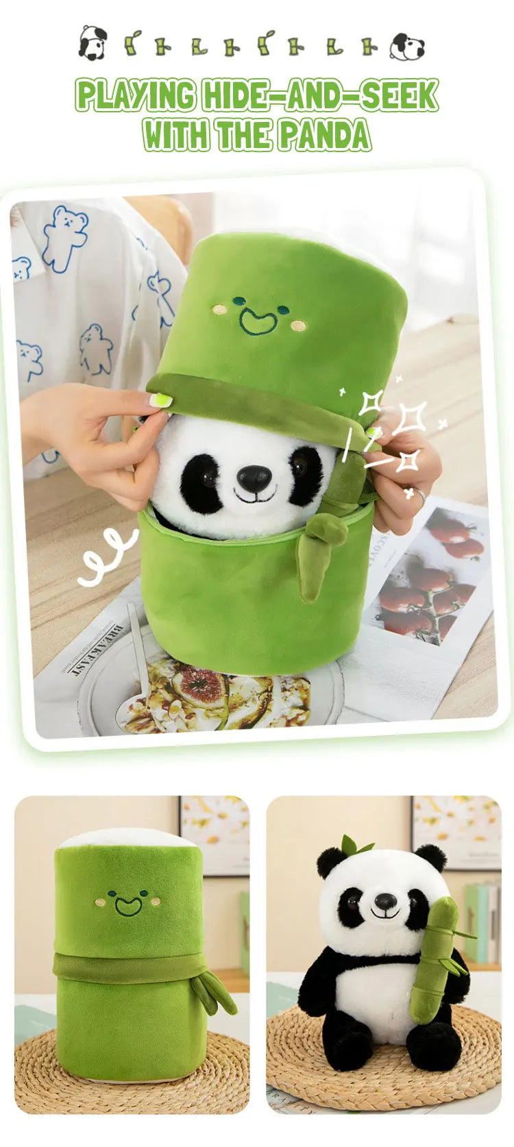 Cute Chinese Panda Doll with Removable Bamboo Tube PP Cotton Pillow Soft Plush Doll Girls Toy Children's Christmas Gifts Present