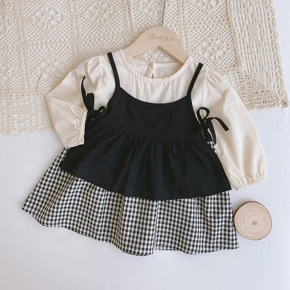 2pcs Baby Girls Clothing 0-4 Years Sister Outfit Set - Gingham Romper/Dress with Blouse Matching Clothes for Siblings
