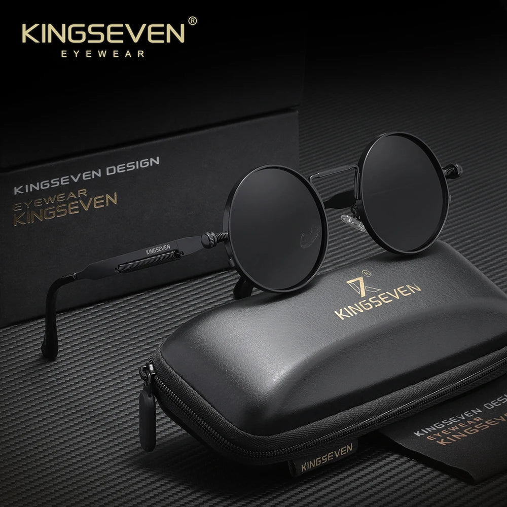 KINGSEVEN Polarized Round Sunglasses Men Retro Vintage Style Women Steampunk Sun Glasses for Men