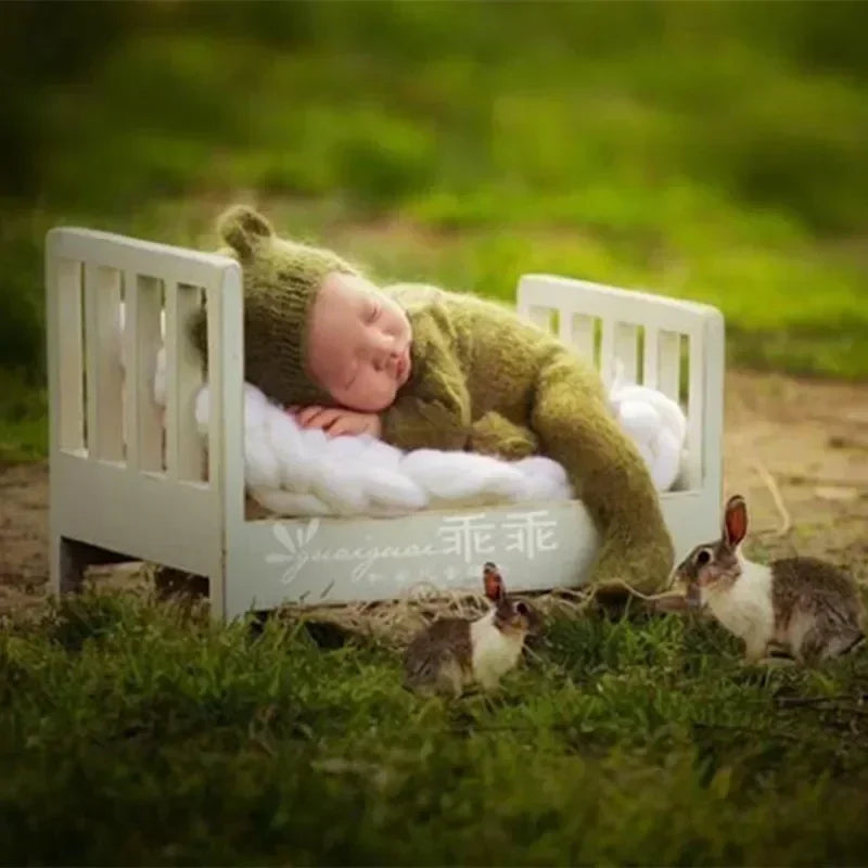 1pc Vintage Detachable Wooden Mini Bed Baby Chair Newborn Photo Shoot Essential Props Practical Children's Photography Furniture