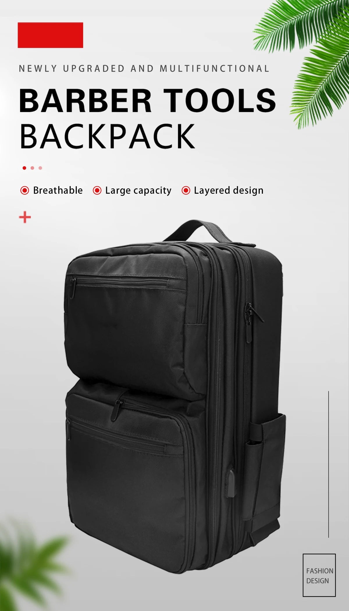 Adjustable Compartments Barber Backpack with USB Charging Port Travel Case for Hairstylist Tools Cosmetology Storage Bag