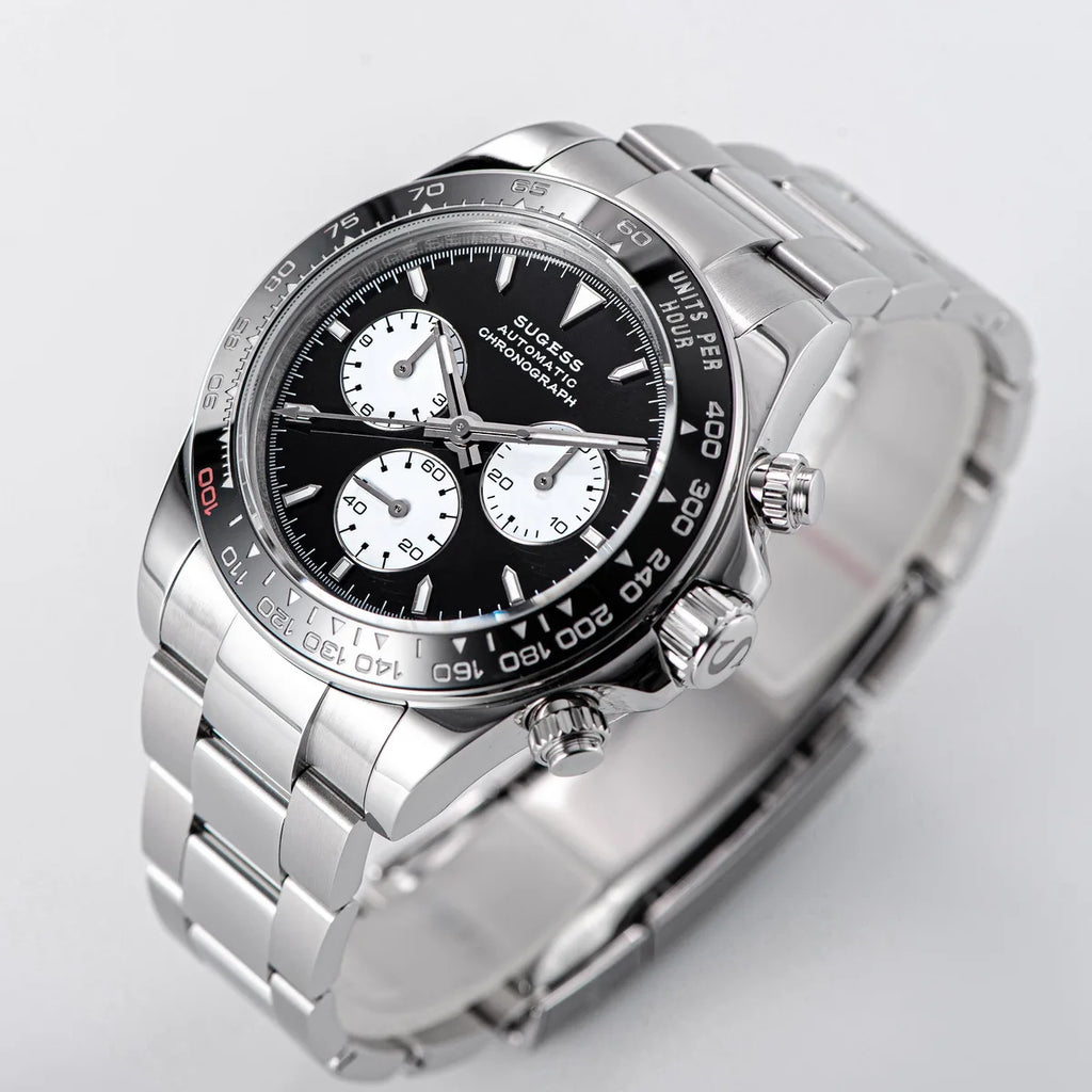 Sugess Diving Mens Watch Panda Automatic Mechanical Chronograph Peacock SL4801 Movement Wristwatch Waterproof Ceramic Bezel New