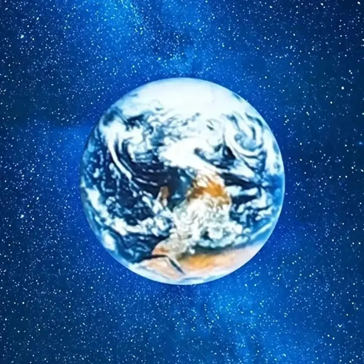 Earth from space with stars and blue nebula background