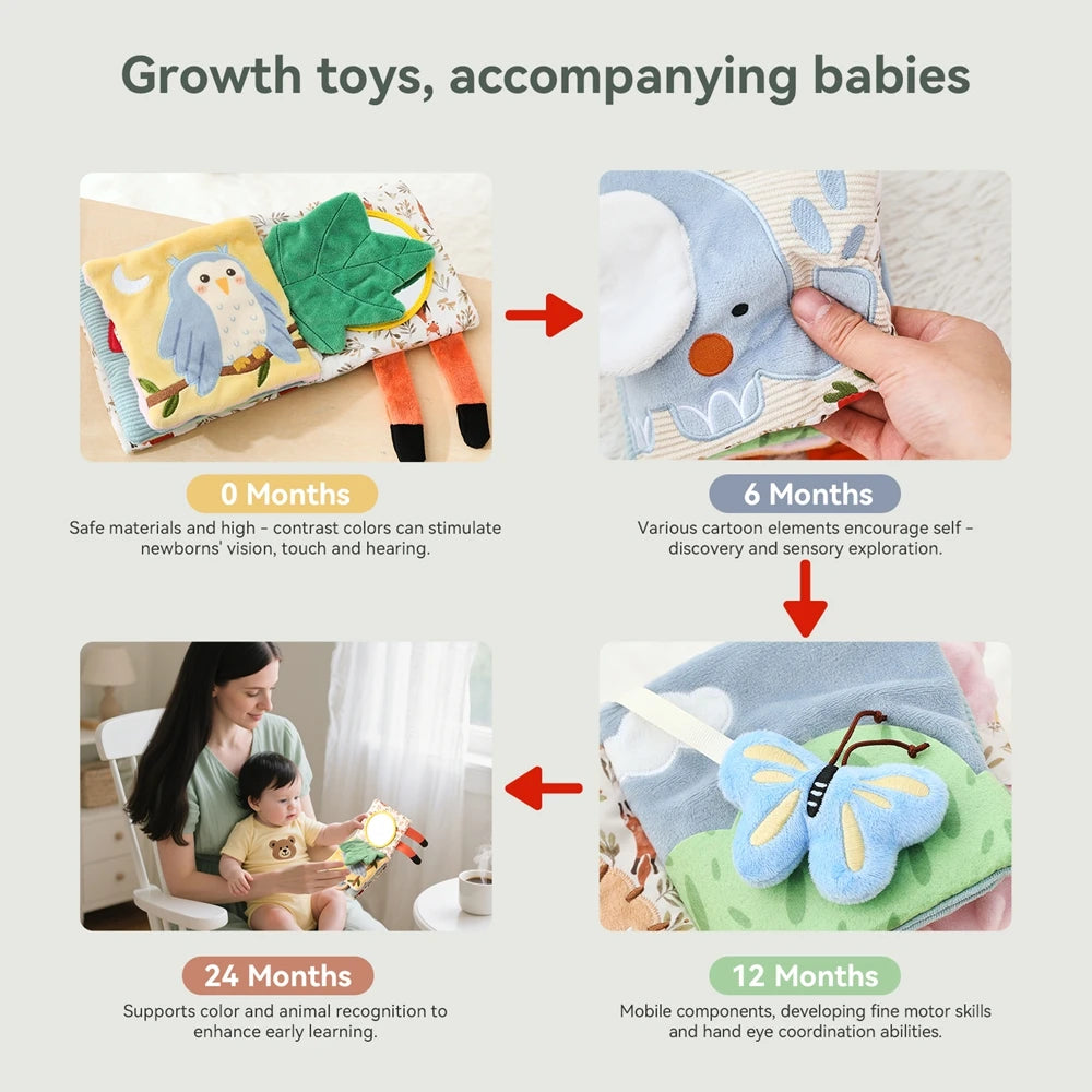 Baby Toys Cloth Book Early Educational Baby Toys Sensory Book Baby Soft Books Toys Fluffy Cartoon Elephant Books With Mirror