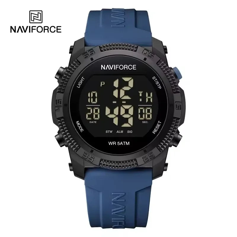 NAVIFORCE NF7104 Men's LCD Digital Leisure Date and Week Alarm Clock Waterproof Silicone Strap Electronic Premium Watch