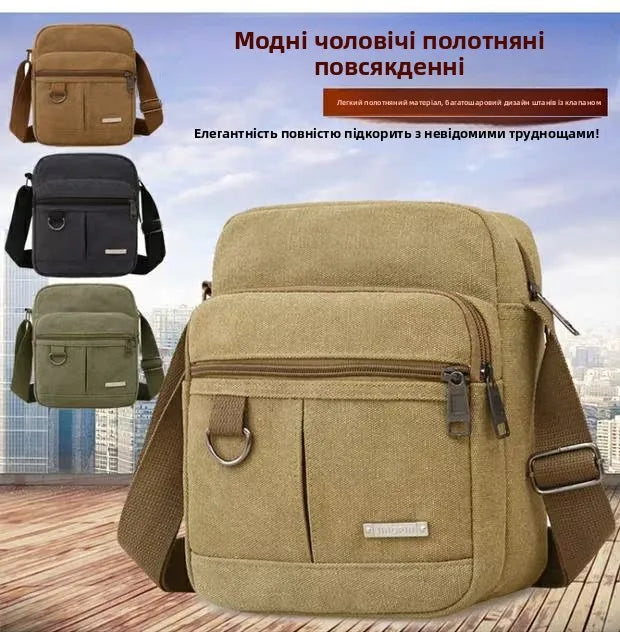 Casual Canvas Shoulder Bag for Men Business Crossbody Small Backpack Soft Handle Zipper Closure Leisure Style Mid-Year New
