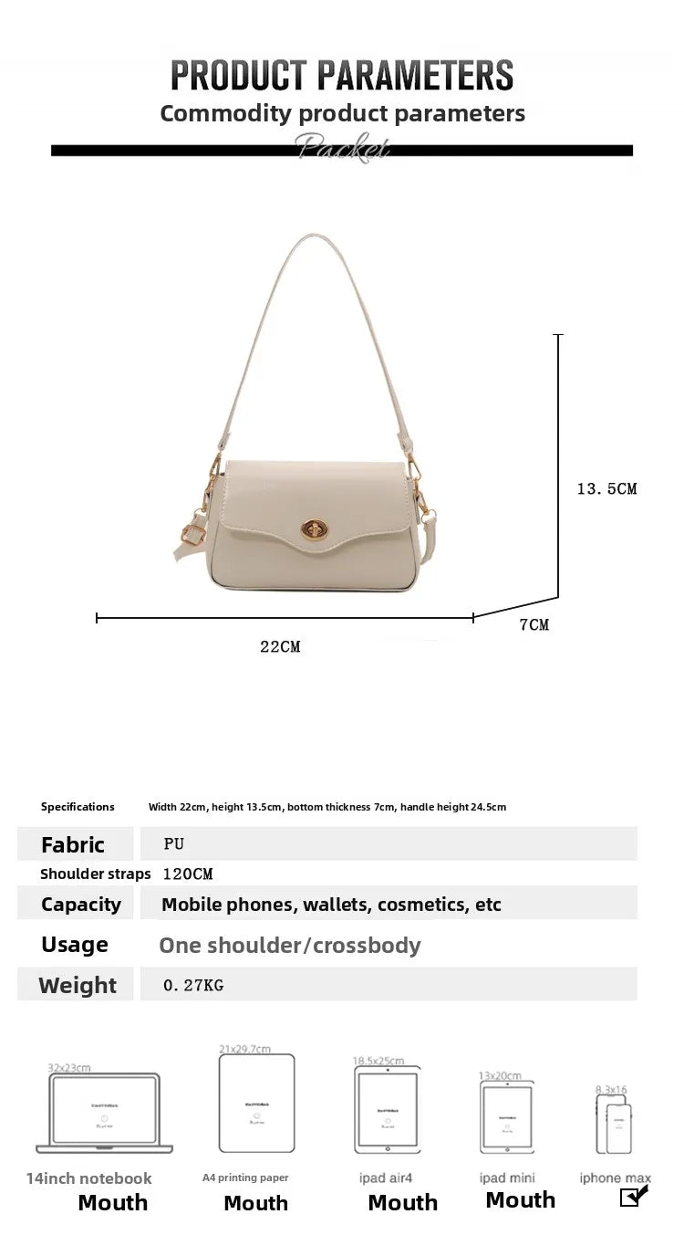 Retro Style Commuter Women's Small Square Bag Fashionable Shoulder Crossbody Bag Soft PU Leather Casual Handbag