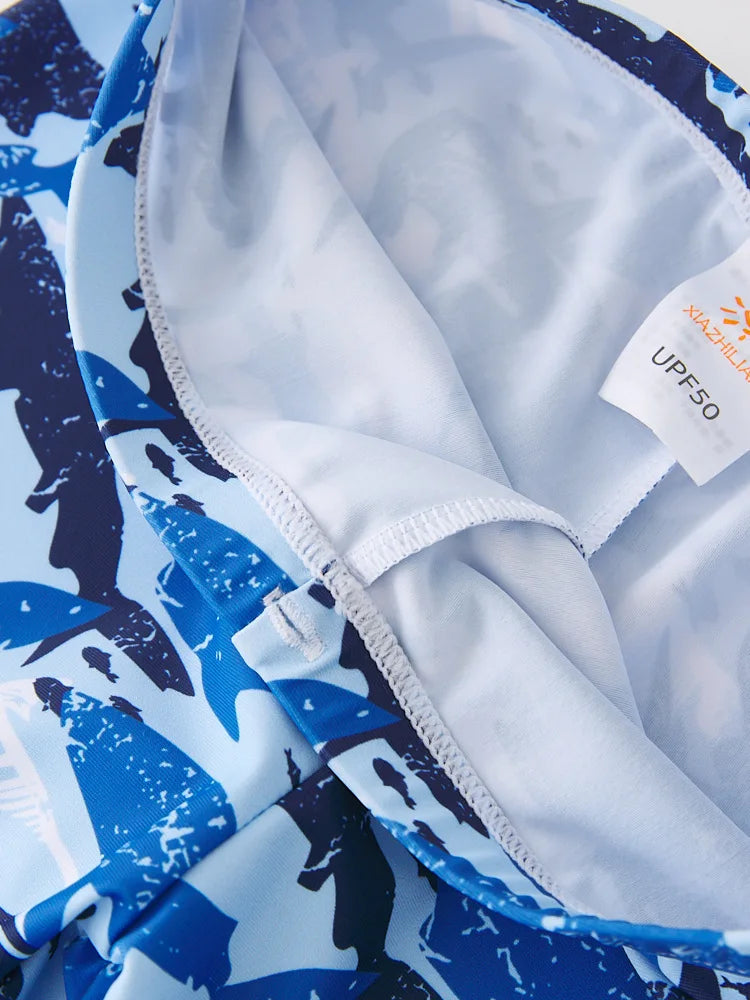 Children's Swimsuit Orange Long Sleeve Rash Guard Kids UPF50 UV Protection Boy's Beach Clothes Shark Swimming Bathing Suit Kids