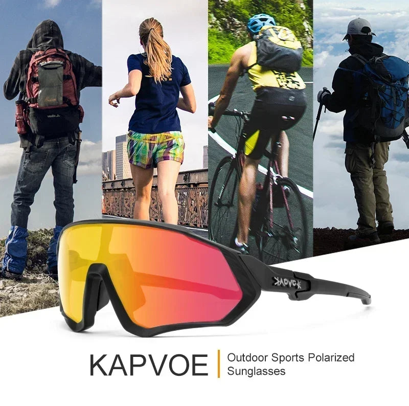 KAPVOE outdoor sports polarized sunglasses with mirrored lenses, featured for hiking, running, cycling.