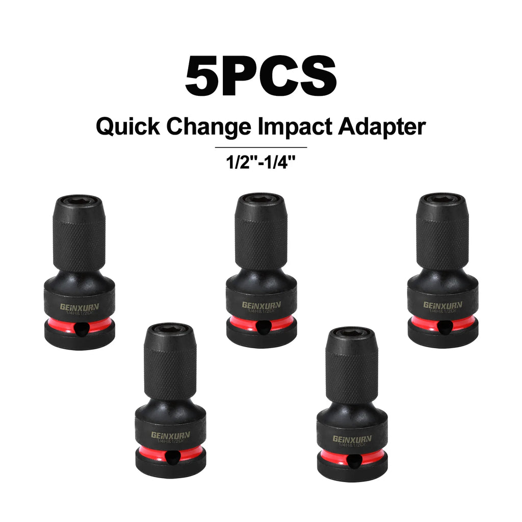Geinxurn Impact Screwdriver Bit Holders,1/2-Inch Square Drive to 1/4-Inch Quick Release Hex Socket Adapter with screwdriver bits