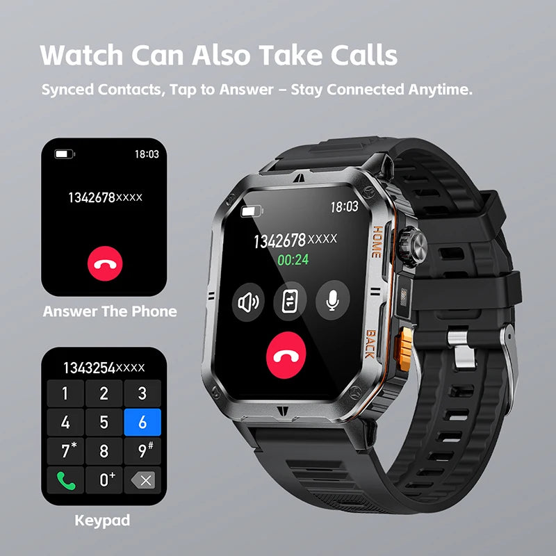2025 New Smart Watch Men 1000mAh Ultra Large Battery 3ATM Professional Waterproof 2.01" HD Display Outdoor GPS Sports Smartwatch
