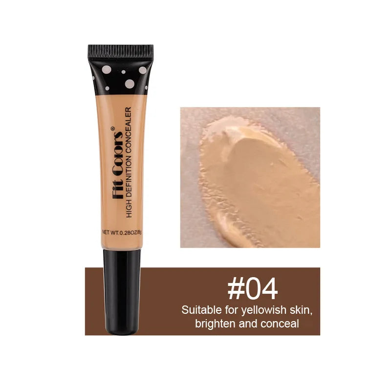 Tube of high definition concealer shade #04 with beige swatch, suitable for yellowish skin.