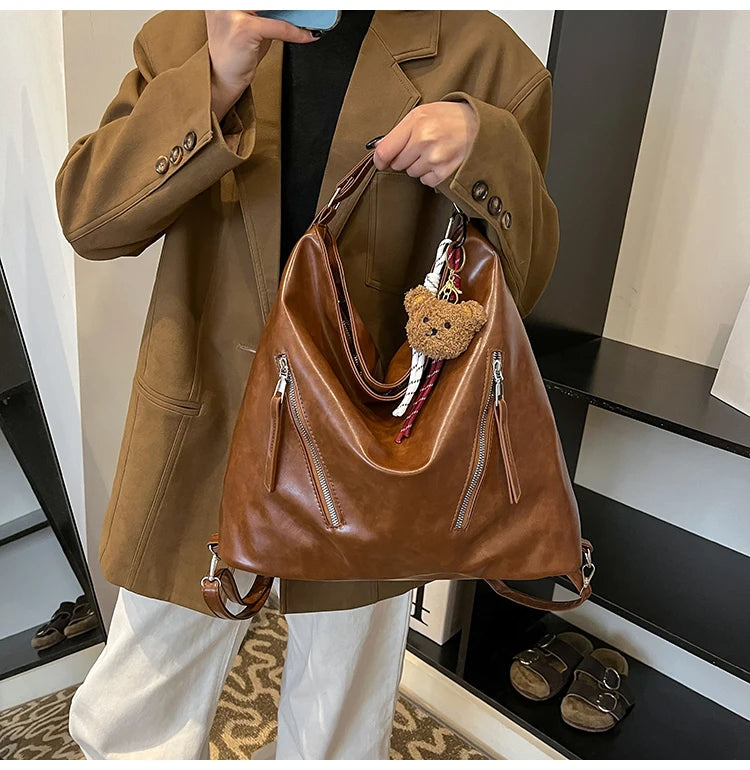 Retro Three-Use Large Capacity Commuter Tote Bag 2025 New Style Single Shoulder Backpack Crossbody Bag for Work Leisure