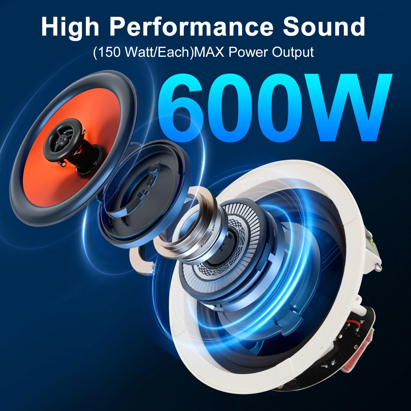 STUDIOFINIX 6.5" 4PCS 600W Premium Waterproof Bluetooth Ceiling Speakers - Wired Home Recessed Set for Indoor Kitchen Bedroom