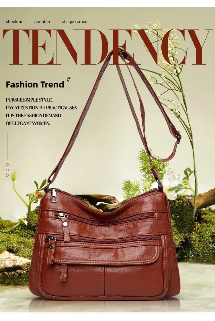 Large Capacity Soft Leather Shoulder Bag Casual Crossbody Bag for Middle-Aged Women 2025 New Style Versatile Mom Bag