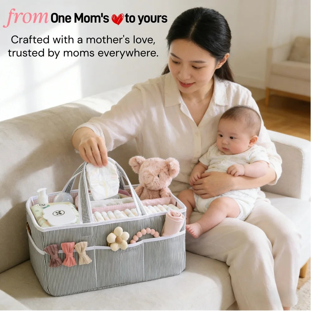 Baby Diaper Caddy Organizer - Large Tote Bag for Newborn essentials Boy or Girl - Baby Shower Basket - Nursery Must Haves