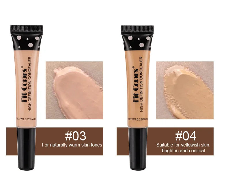 Two tubes of Fit Colors high definition concealer in shades 03 and 04 for warm and yellowish skin tones