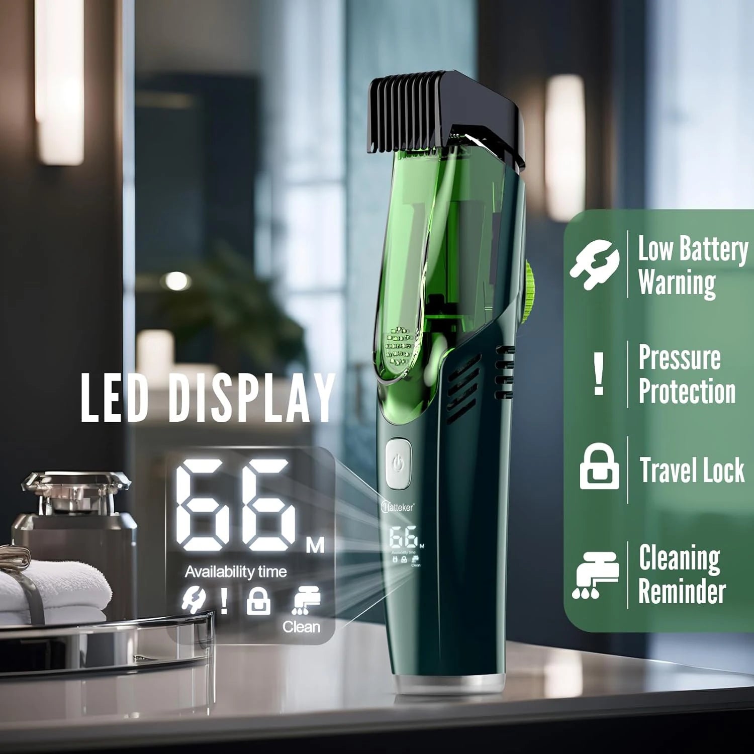Hatteker Cordless Beard Trimmer Men Rechargeable Electric Shaver Built-in Vacuum Clipper for Mustache Sideburns IPX6 Washable