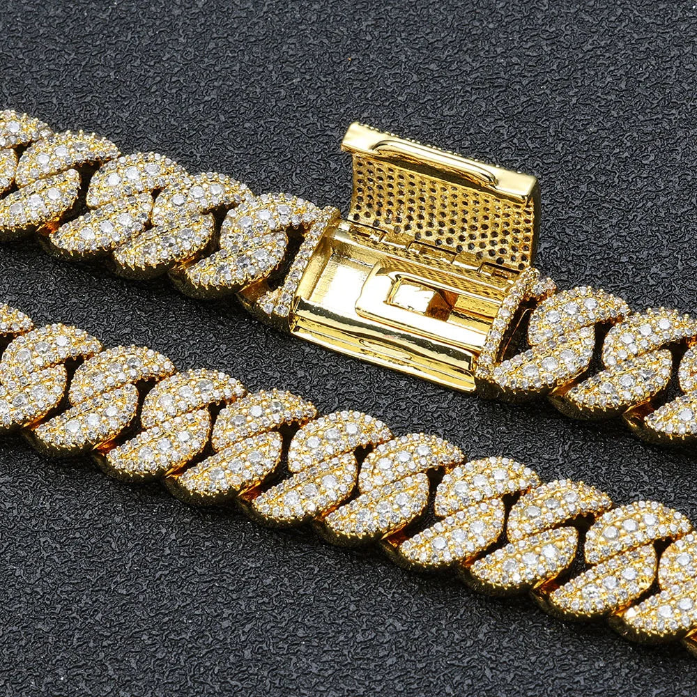 Luxury 24K 9999 Pure Gold real gold Hip Hop Wide 14mm Flip Buckle Full Diamond Cuban Chain Men's Bracelet
