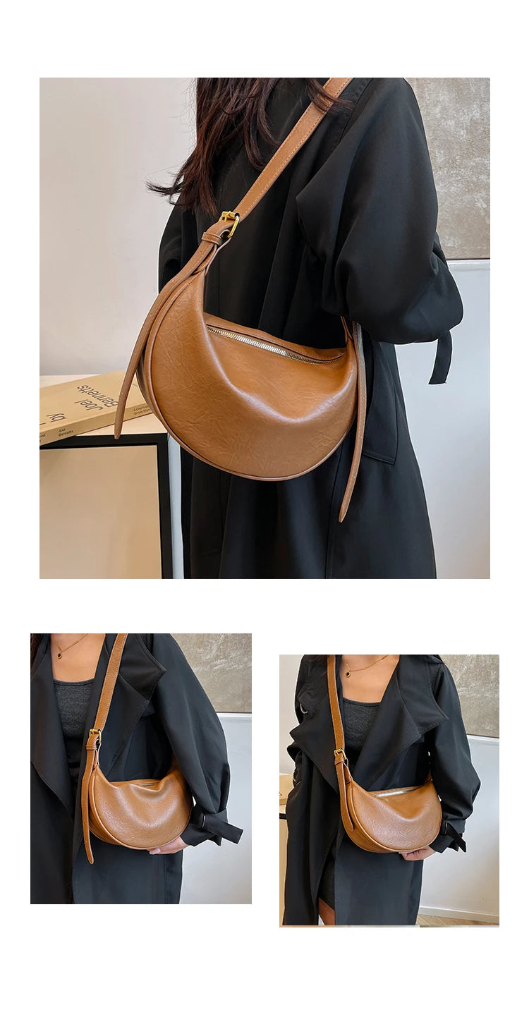 Retro Versatile Women's Shoulder Bag Simple Fashionable New Style Matching Dumpling Shape Crossbody Bag Trendy High-End Feeling