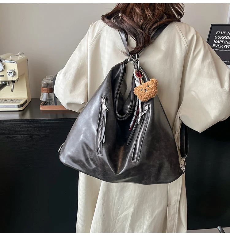 Retro Three-Use Large Capacity Commuter Tote Bag 2025 New Style Single Shoulder Backpack Crossbody Bag for Work Leisure