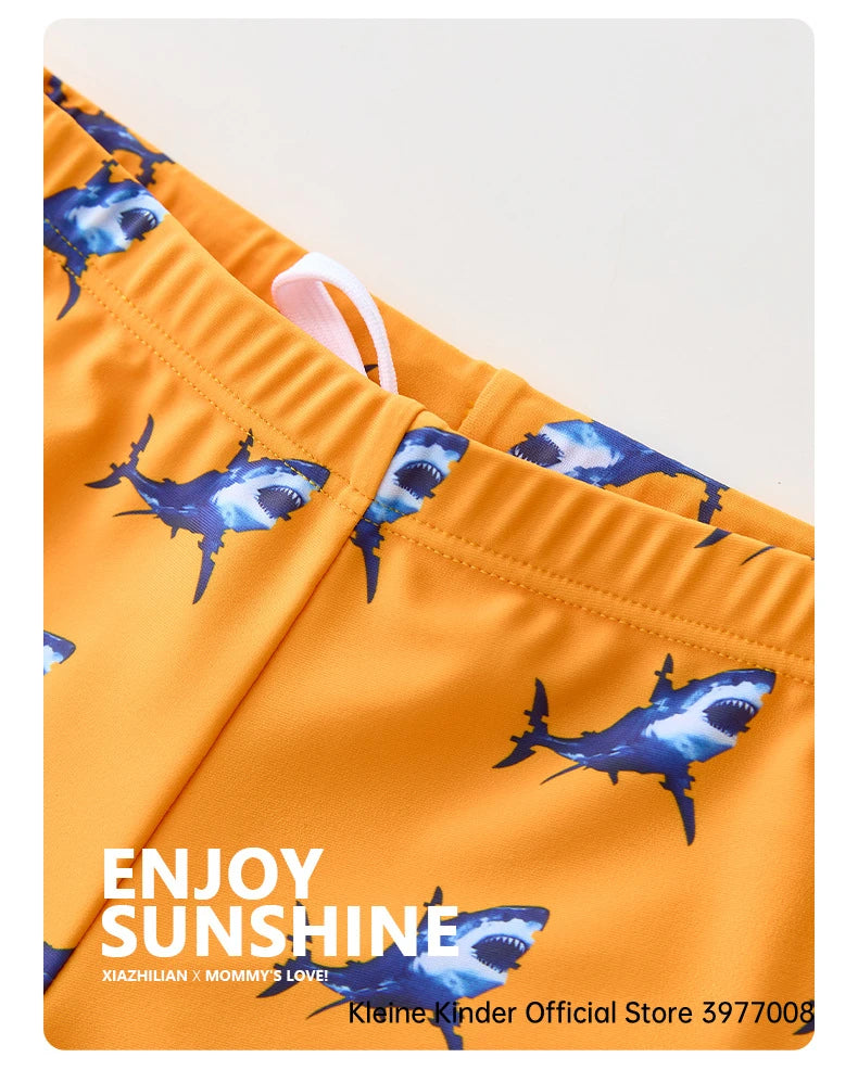 Children's Swimsuit Orange Long Sleeve Rash Guard Kids UPF50 UV Protection Boy's Beach Clothes Shark Swimming Bathing Suit Kids