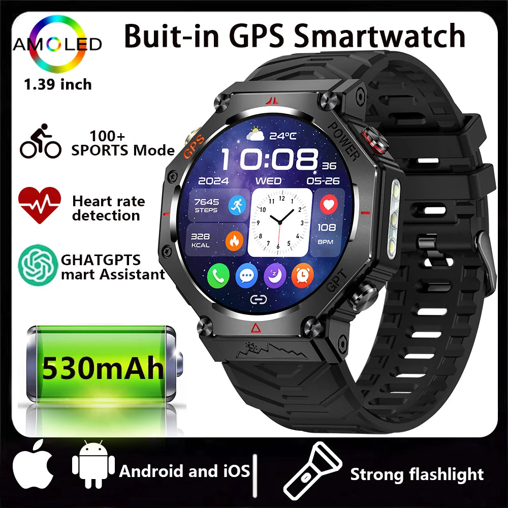 New ChatGPT AI assistant smartwatch with 5ATM water resistance, GPS, built-in dual-frequency GNSS and compass. For men and women
