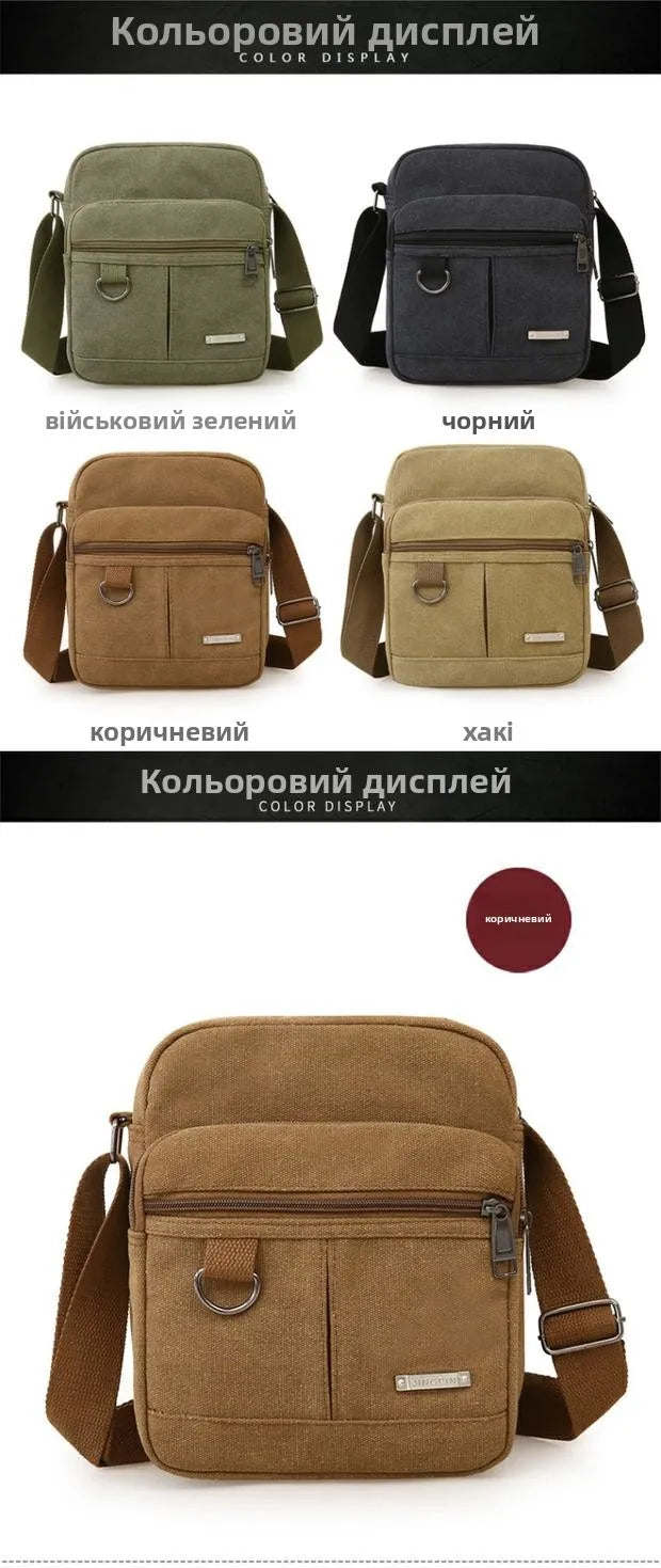 Casual Canvas Shoulder Bag for Men Business Crossbody Small Backpack Soft Handle Zipper Closure Leisure Style Mid-Year New