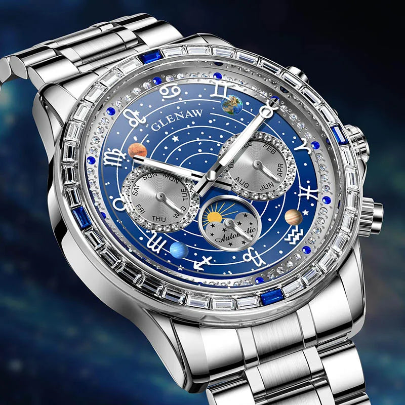Glenaw top brand luxury fashion personalized fully automatic mechanical gold watch men's luminous waterproof watch