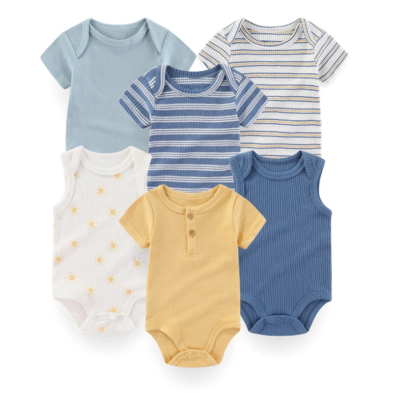 6-Piece Fashion Cute Baby Bodysuits Cotton Soft Newborn Boy Girl Short Sleeve Onesies Summer Sleeveless Infant Clothes