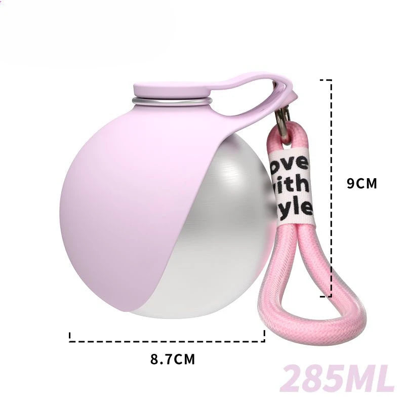 Foldable Stainless Steel Pet Water Bottle Spherical Design Portable Bowl for Small Pets Outdoor Daily Feeding and Drinking